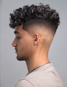 Temple Fade with Curly Top Haircut